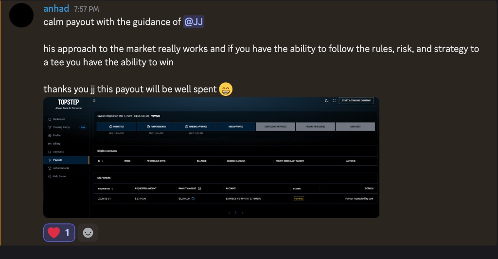 Anhad sharing calm payout proof and feedback in Discord